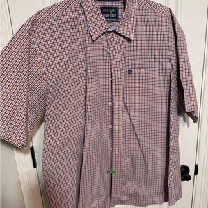 Wrangler Orange and Blue Casual Button Down Shirt
